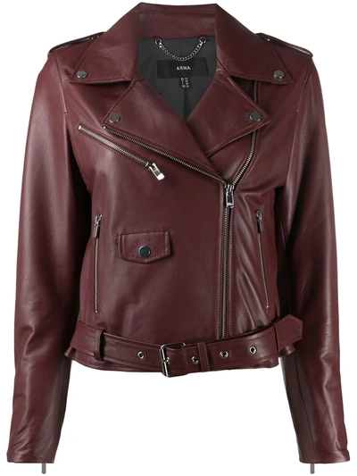 Arma Leather Biker Jacket In Red
