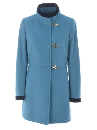 Fay Virginia Coat In Wool And Cashmere Blend In Light Blue