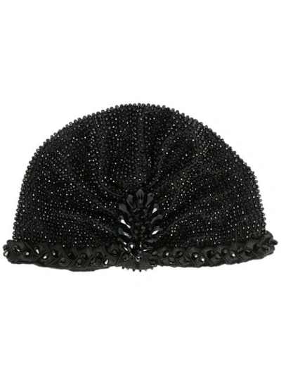 Mary Jane Claverol Beaded Turban Hat In Black