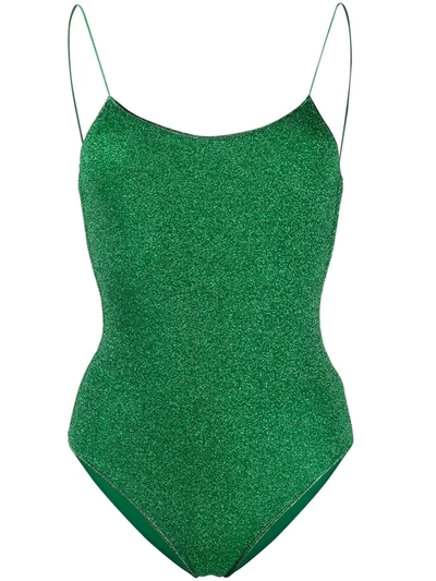 Oseree Lumière Spaghetti-strap Glitter Swimswuit In Green
