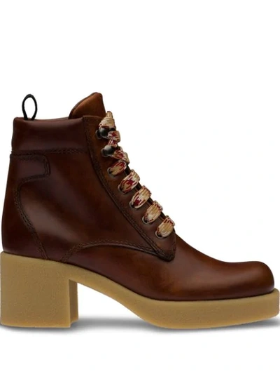 Miu Miu Platform Lace Up Ankle Boots In Brown