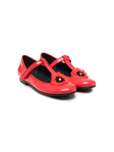 Charabia Kids' Floral Touch-strap Ballerinas In Red