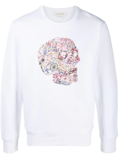 Alexander Mcqueen Embroidered Skull Motif Sweatshirt In White