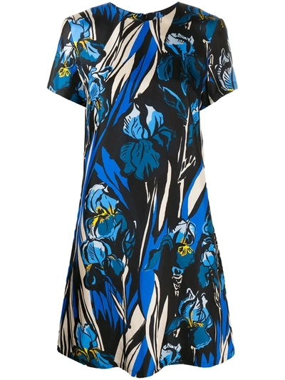 La Doublej Floral-print Satin Short Dress In Iris