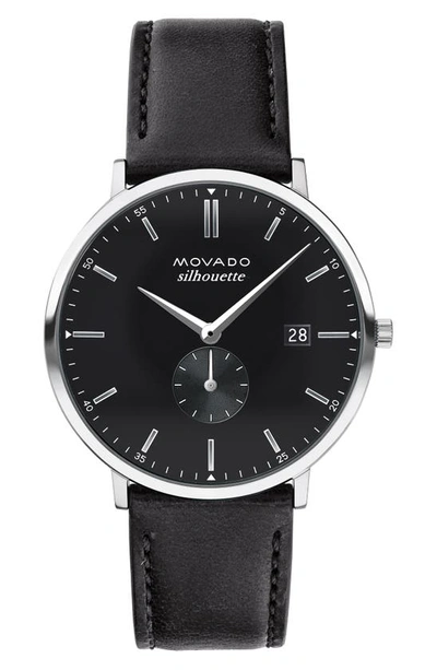 Movado Men's Heritage Black Genuine Leather Strap Watch 40mm