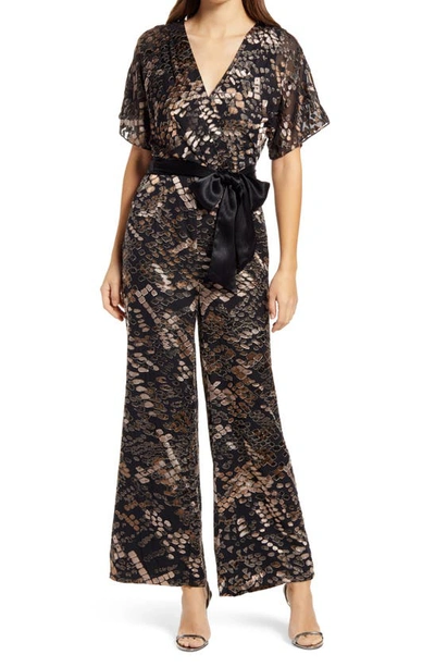 Adelyn Rae Vesela Tie Waist Jumpsuit In Black Python