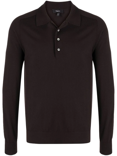 Theory Fine Wool Polo Shirt In Brown