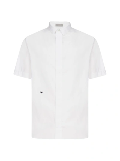 Dior Homme Bee Embroidered Short Sleeve Shirt In White