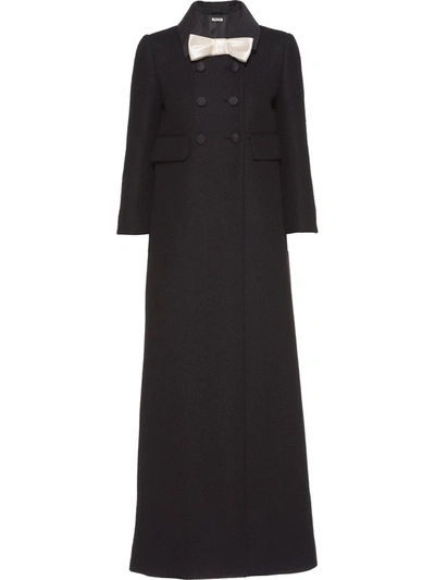 Miu Miu Long Bow-detail Overcoat In Black