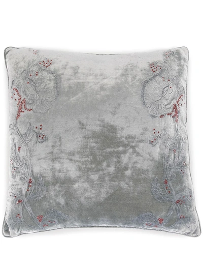 Anke Drechsel Embroidered Floral Cushion In Blue