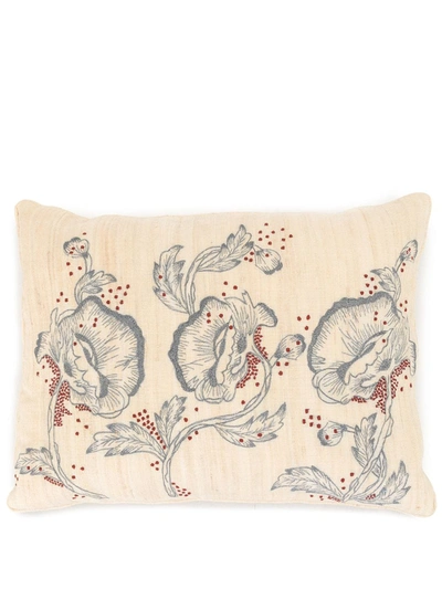 Anke Drechsel Embroidered Floral Cushion In Neutrals