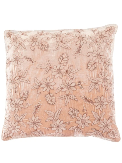 Anke Drechsel Embroidered Floral Cushion In Pink
