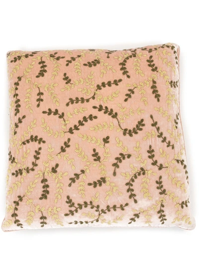 Anke Drechsel Embroidered Leaf Cushion In Pink
