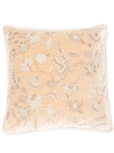 Anke Drechsel Embroidered Floral Cushion In Pink