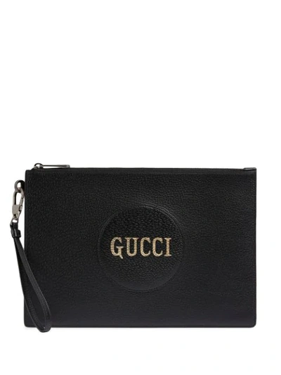Gucci Logo Patch Slimline Pouch In Black Leather