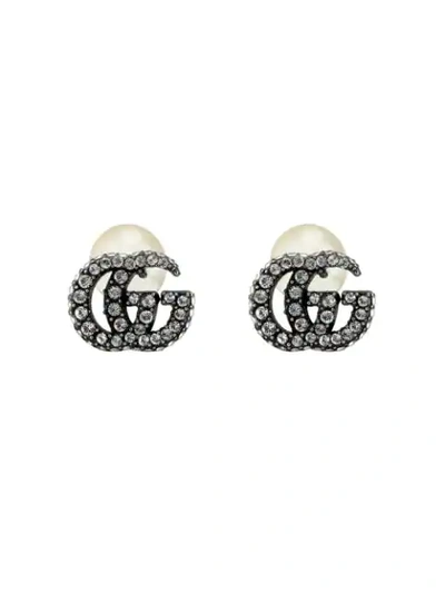 Gucci Gg Marmont & Crystal Cufflinks In Silver,white