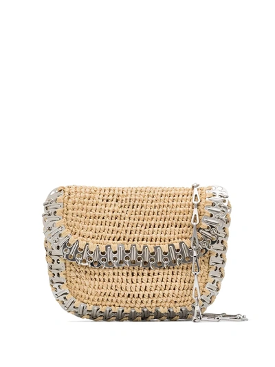 Paco Rabanne 1969 Messenger Raffia And Chainmail Shoulder Bag In Neutrals