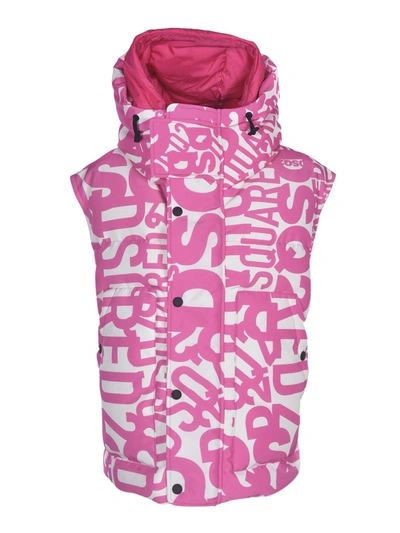 Dsquared2 Branded Down Jacket In Fuchsia And White
