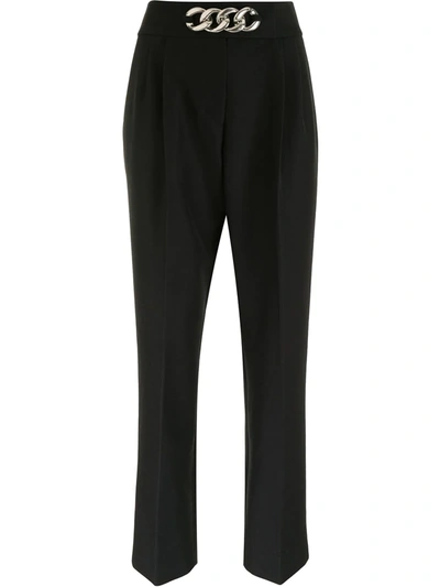 Alexander Wang Chain-embellished Pleated Wool-blend Twill Straight-leg Pants In Black