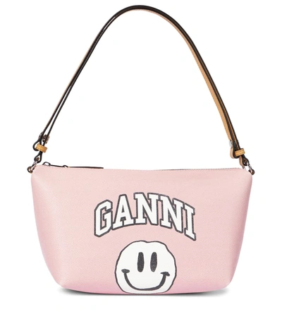 Ganni Leather-trimmed Canvas Shoulder Bag In Pink
