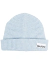 Ganni Recycled Wool Knit Hat In Blue