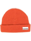Ganni Wool Blend Knit Beanie In Orange