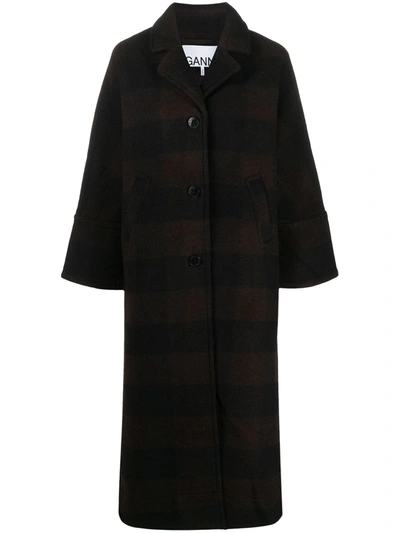 Ganni Check-pattern Single-breasted Oversized Coat In Black