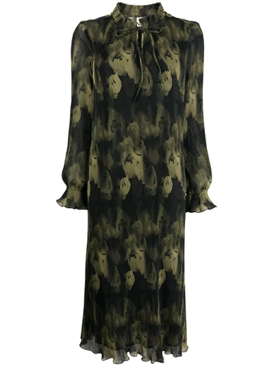 Ganni Pleated Georgette Midi Dress In Olive Drab