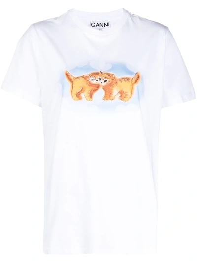 Ganni Basic Cotton Jersey T-shirt, White Cat