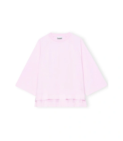 Ganni Basic Cotton Jersey Top In Pale Lilac In Pink