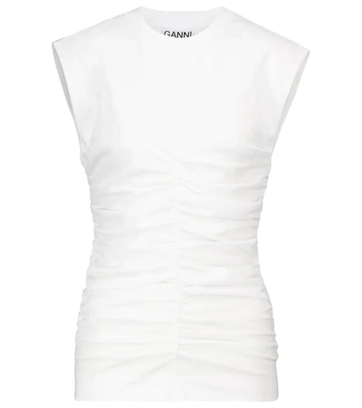 Ganni Ruched-detailing Cotton Tank Top In White