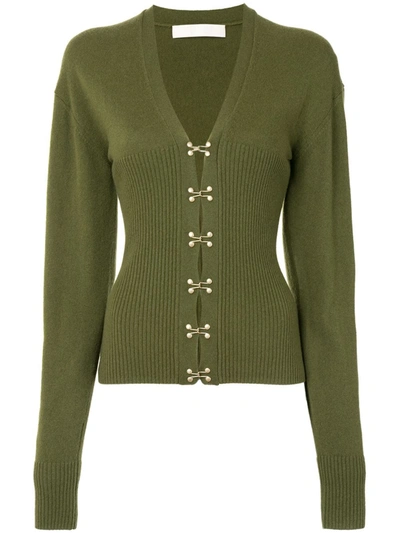 Dion Lee Ribbed Wool And Cashmere-blend Cardigan In Green
