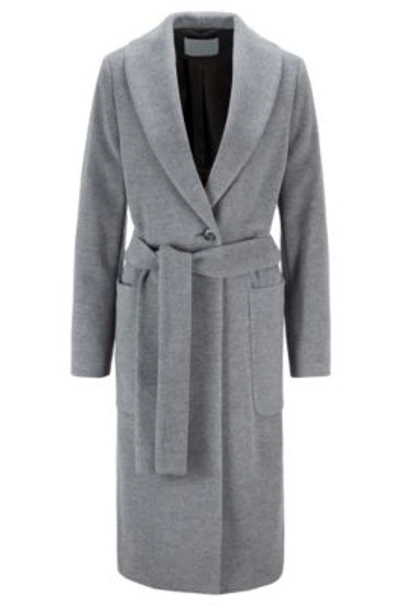 Hugo Boss - Relaxed Fit Coat In A Brushed Virgin Wool Blend - Grey