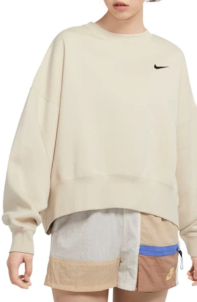 Nike Sportswear Crewneck Sweatshirt In Oatmeal/ Black