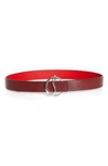 Christian Louboutin Logo Buckle Embossed Leather Belt In Tanin/ Gold