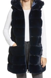 Via Spiga Grooved Faux Fur Hooded Vest In Navy