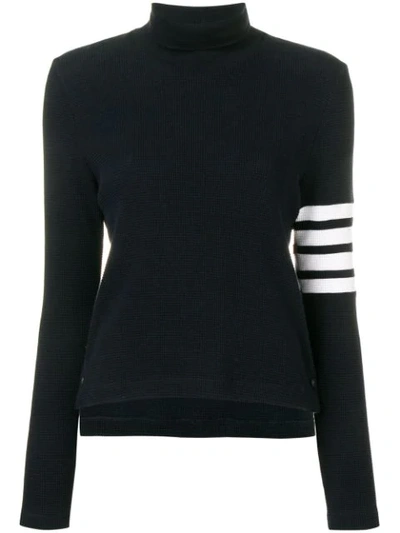 Thom Browne 4-bar Compact Waffle Turtleneck Jumper In Blue