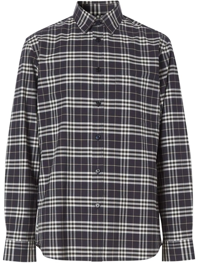 Burberry Checked Shirt In Grey