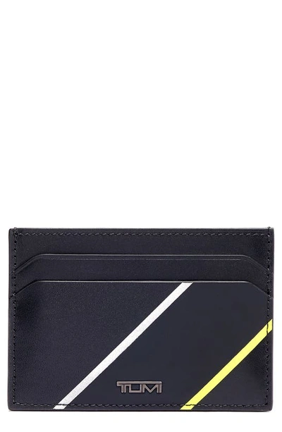 Tumi Leather Money Clip Card Case In Black/ Bright Lime
