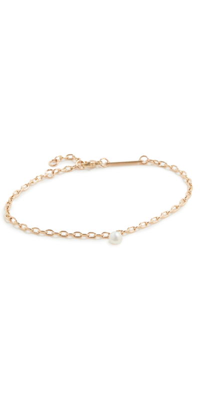 Zoë Chicco 14k Yellow Gold Pearls Cultured Freshwater Pearl Dangle Chain Link Bracelet In White/gold