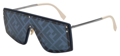 Fendi Ff M0076/g/s 0pjp Geometric Sunglasses In Blue Silver