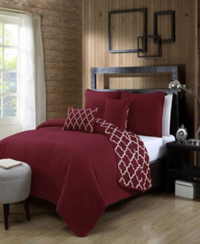 Avondale Manor Griffin 5-pc. Full/queen Solid With Quatrafoil Reversible Quilt Set In Burgundy