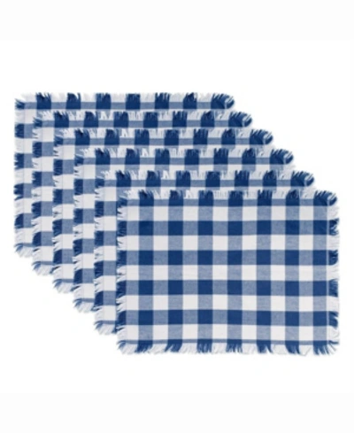 Design Imports Navy Heavyweight Check Fringed Placemat Set Of 6