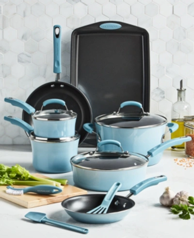 Rachael Ray Classic Brights Hard Enamel Nonstick Cookware Set, 14-piece In Sky Blue