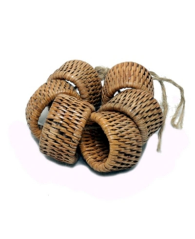 Artifacts Trading Company Artifacts Rattan 6-piece Oval Napkin Ring Set In Honey Brown
