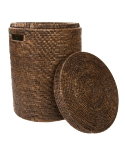 Artifacts Trading Company Artifacts Rattan Round Hamper With Lid And Cloth Liner In Coffee Bean