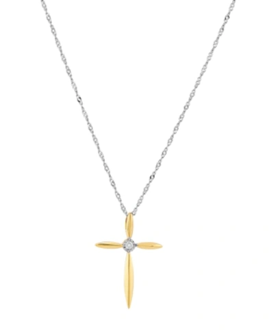 Macy's Diamond Accent Cross Pendant In 14k Yellow Gold Over Sterling Silver