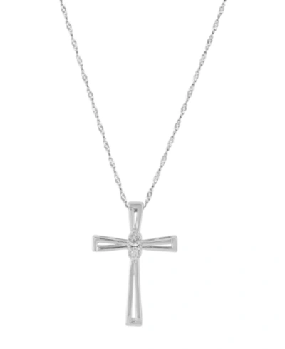 Macy's Diamond Accent Double Bar Cross Pendant In Sterling Silver Or 14k Gold-plated Sterling Silver