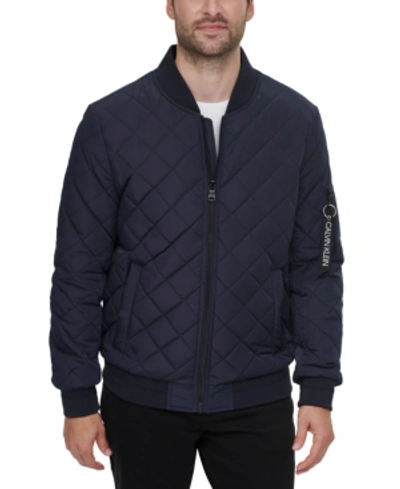 Calvin Klein Men's Quilted Baseball Jacket With Rib-knit Trim In True Navy