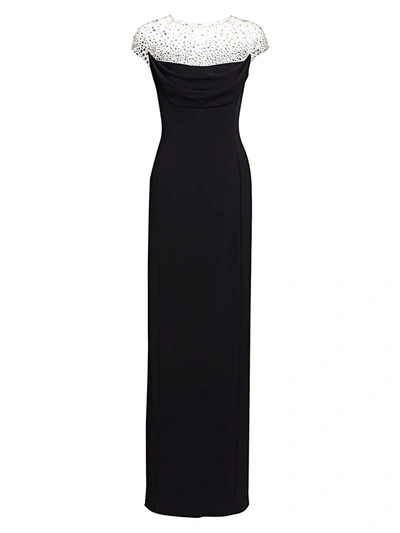 Jenny Packham Women's Rhinestone Illusion Column Dress In Black